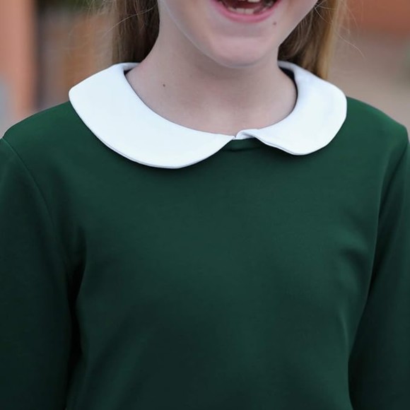 Girl's Long Sleeve Peter Pan Collar Fit & Flare Skater Dress 13-14Y Green - Picture 3 of 5